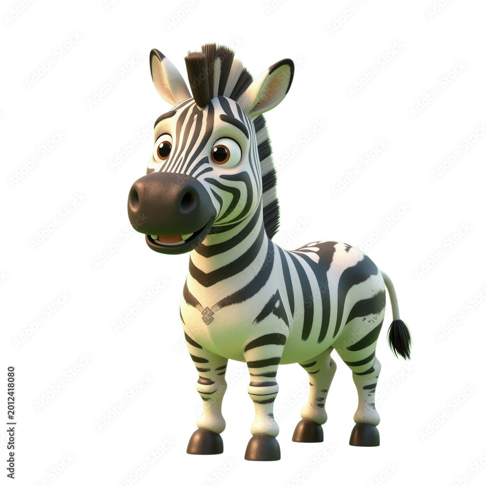 Fototapeta premium Cute Stylized Zebra Character Standing Alert on Transparent Background