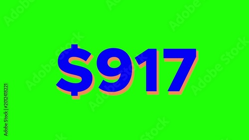 Animated Dollar Counter Counting Up to 1500 Dollars on Green Screen