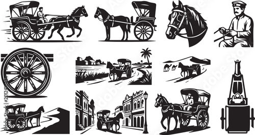 Konstfotografi Pakistani tanga horse cart vector – traditional horse-drawn carriage silhouette