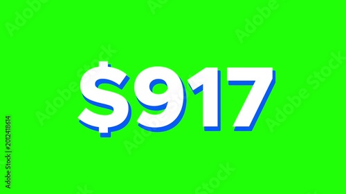 Animated Dollar Counter Counting Up to 5000 Dollars on Green Screen
