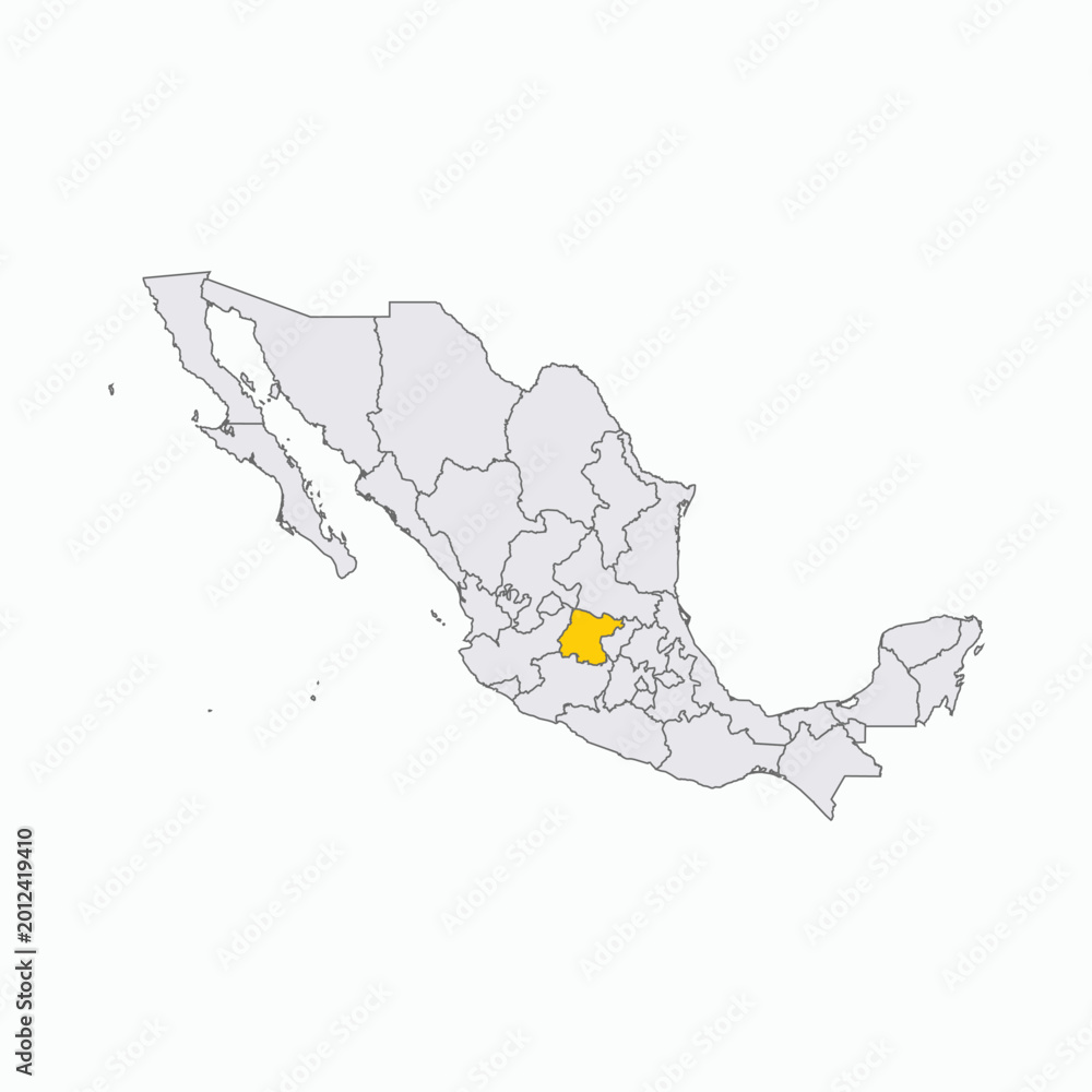 Obraz premium Mexico Map with Guanajuato State Highlighted in Yellow