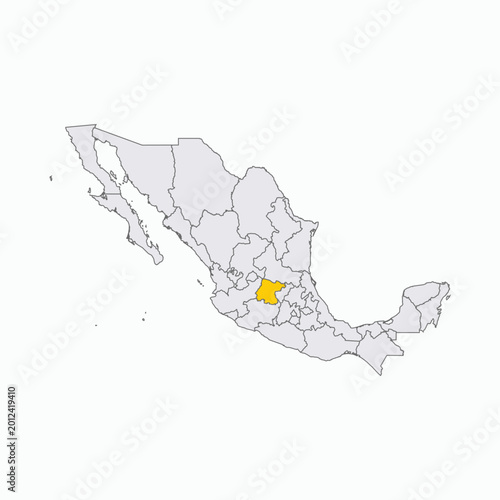Mexico Map with Guanajuato State Highlighted in Yellow