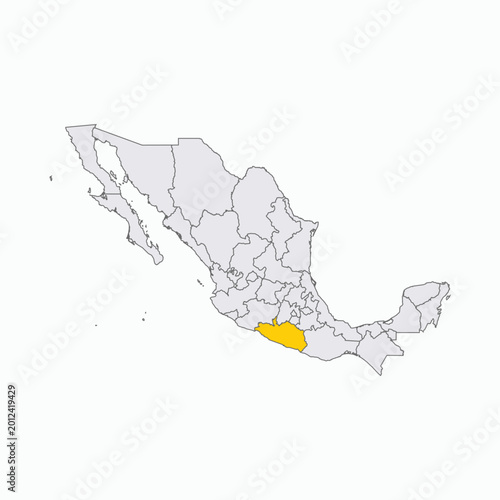 Mexico Map with Guerrero State Highlighted in Yellow