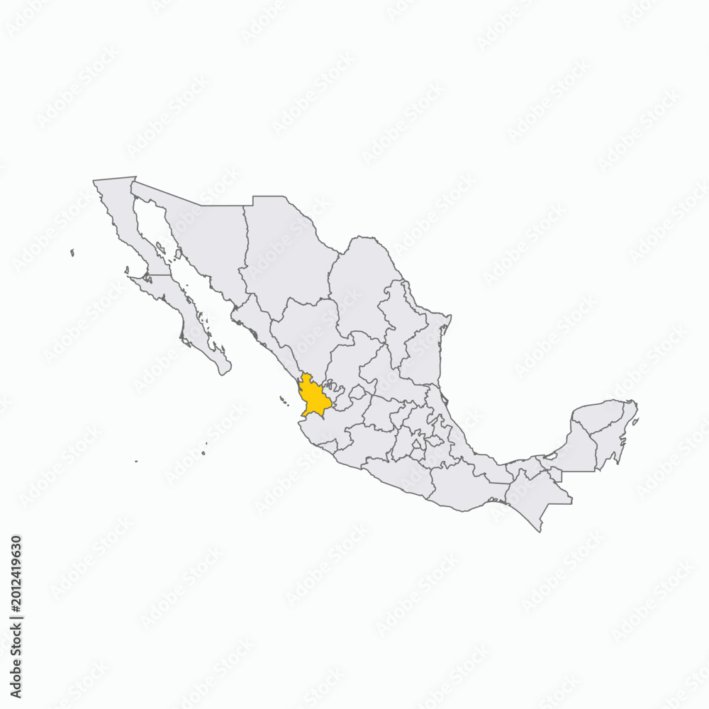 Obraz premium Mexico Map with Nayarit State Highlighted in Yellow