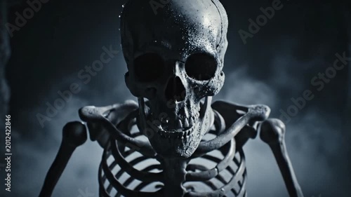 Creepy Human Skull Walking in Dark Horror Environment