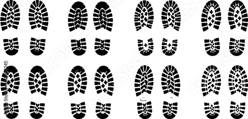 Tableau sur toile Footprint textures in black, boot sole imprint set, isolated on transparent