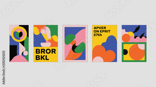 Billede på lærred Colorful abstract geometric posters a set of five vibrant art prints on a light