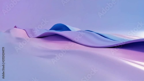 A serene desert landscape features undulating purple sand dunes at sunset in a tranquil environment from a low viewpoint.