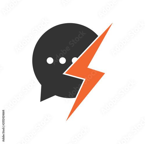 Bubble chat with thunder bolt icon logo template.