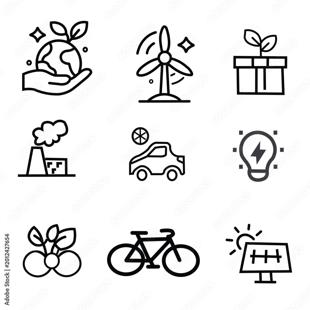 Fototapeta premium Environmental icons symbol ecofriendly line vector set