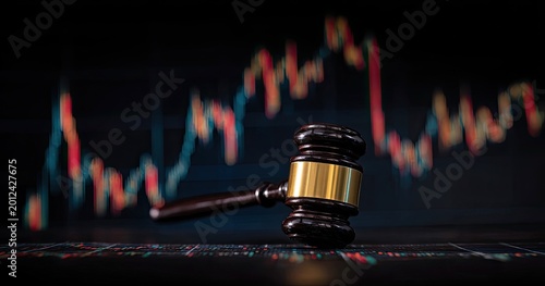 Gavel resting on trading chart during financial market analysis