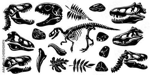 Foto animal skulls illustration black and white sketch on dark background