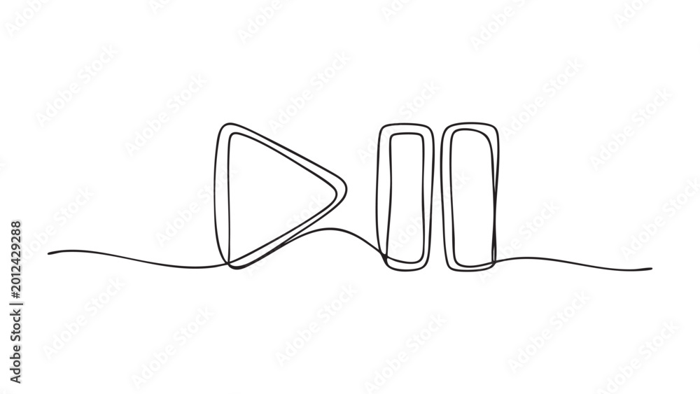 Obraz premium Continuous line drawing of a play and pause button, media player controls.