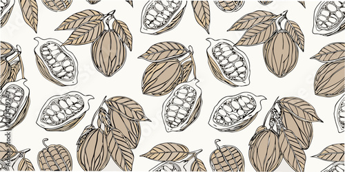 Canvastavla Cocoa pod pattern botanical line art illustration with beige tones