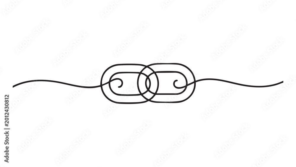 Obraz premium Continuous line drawing of interlocking chain links symbol for partnership and connection.