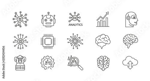 Konstfotografi Brain and technology icons set.