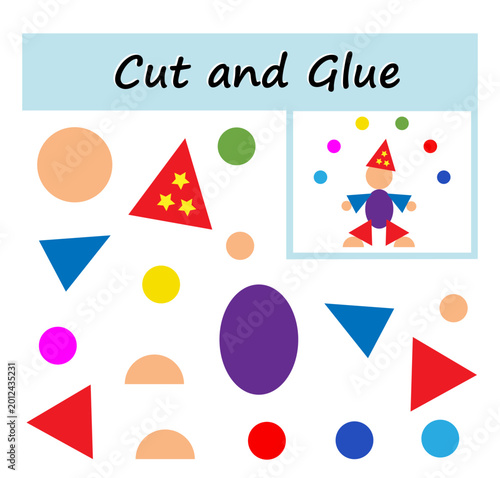 Cut and glue juggler. Educational paper game for preschool kids. Printable worksheet.