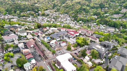 Aerial view of Gora Hakone Japan with mountains, hot springs and nature landscape