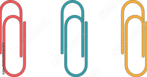 Paper clip icon set, vector illustration of minimal office stationery symbols for document organization filing and modern business design.