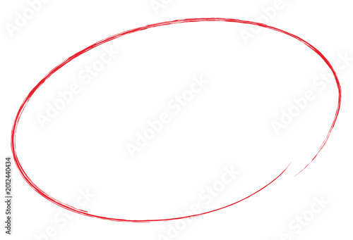 Gestaltungselement, Pinselstrich, eine rote, handgezeichnete Ellipse (Kreis) auf weißem Hintergrund.