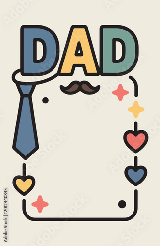 Fathers day greeting card template with tie moustache and heart decorations