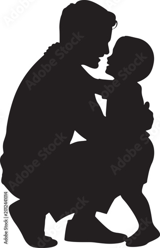 Father hugging child silhouette isolated on white background illustration