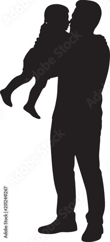 Father carrying child silhouette isolated on white background vector illustration