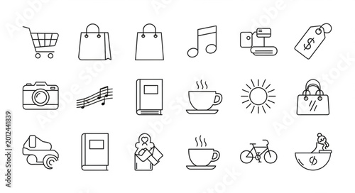 Collection of various line icons.