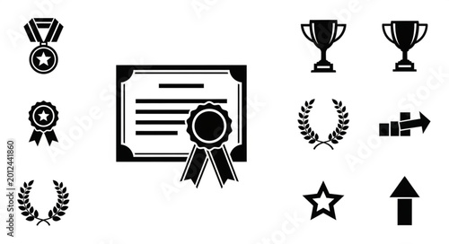 Certificate award icons and symbols.