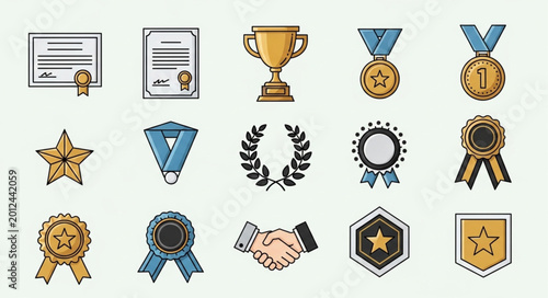 Award Medals Badges and Certificates Icons.