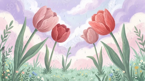 pink tulips in the garden