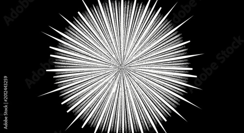 Starburst radial explosion abstract graphic on black background