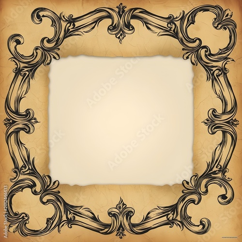 Vintage Calligraphy Scroll Border with Elegant Flourishes and Parchment Texture