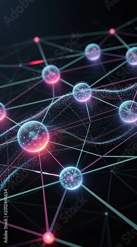 Glowing network connections with nodes and lines on a dark background