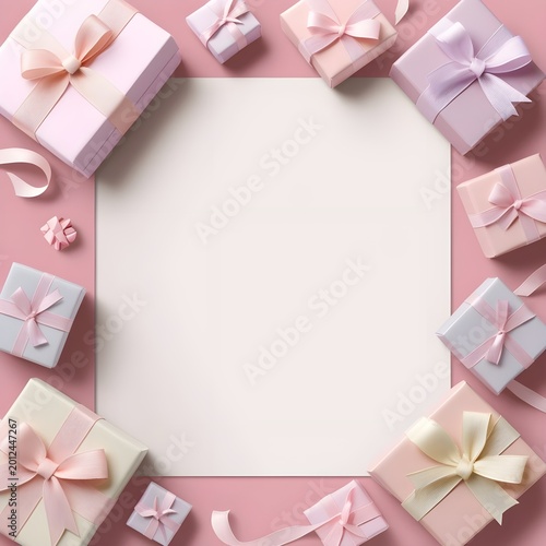 Pastel Ribbon and Bow Border with Elegant Gift Inspired Invitation Decoration