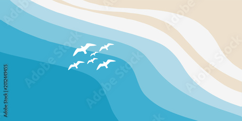 Obraz na plátne A flock of white seagulls flying over the ocean waves.