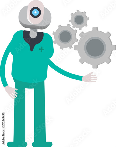 Konstfotografi Humanoid Doctor Character Holding Gears