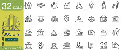 Bild auf Leinwand Society icon line editable stroke community family handshake city minimal outlin