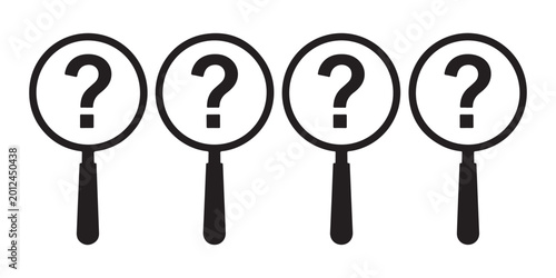 Tableau sur toile Set of four magnifying glass icons containing question marks for research discovery and help center web design