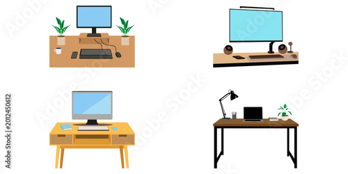 Illustration of an office desk with computer