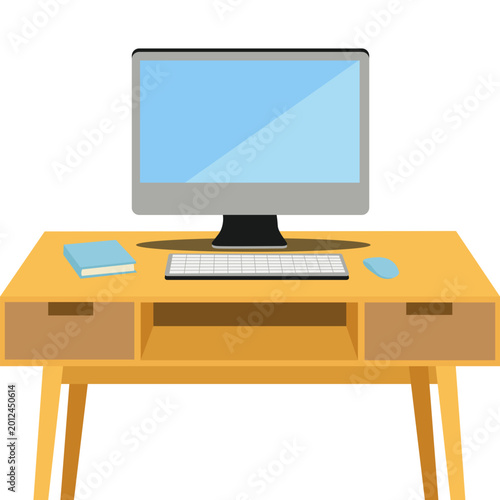 Illustration of an office desk with computer