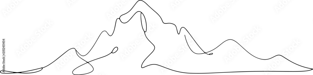 Obraz premium Minimalist mountain peaks in a single continuous line vector drawing
