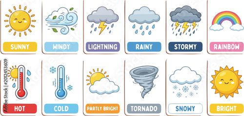 Фотография Weather icons, forecast symbols, sunny, rainy, stormy, cloudy, temperature, clim