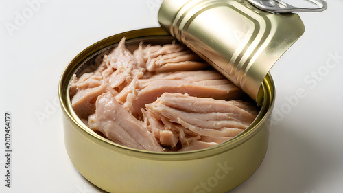 Open can of tuna in oil, ready for cooking or a quick meal.
