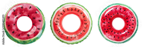 Foto Watermelon inflatable swimming rings showcasing summer celebration and vacation