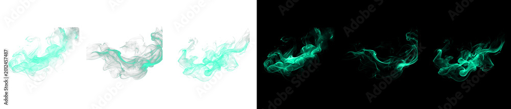 Fototapeta premium Abstract cyan smoke or steam vapor isolated on transparent background.
