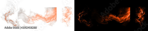 Fotografie Orange smoke effects set for professional design on dark and clear canvases