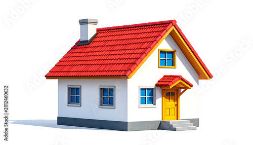 Charming Cartoon House with Red Roof and Yellow Door.