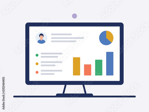 Business Analytics Dashboard Flat Vector Illustration, Data Report and Statistics Monitor Concept