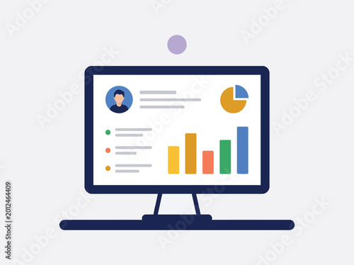 Business Analytics Dashboard Flat Vector Illustration, Data Report and Statistics Monitor Concept